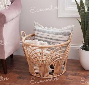 Panier en rotin naturel très habile Durable tissé à la main intérieur rotin canne organisateur stockage rustique décor à la maison osier bambou - Product Image 4