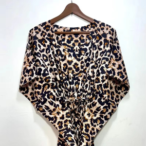 Caftan 100% coton fait à la main vêtements de nuit confortables vêtements de nuit d'été respirant Maxi robe naturelle longueur au sol imprimé léopard - Product Image 1