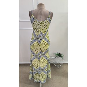 Women's <b>Spaghetti</b> Strap V-Neck Patterned Supima <b>Long</b> Dress, 34589 - Green - Product Image 5