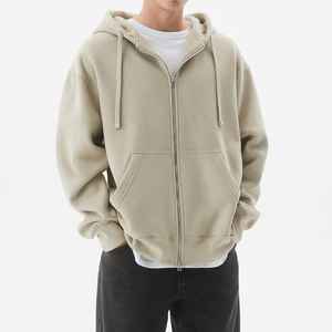 Sweat à capuche zippé pour homme, 100 % coton brodé, coupe courte et ample à épaules tombantes, grammage lourd, style urbain, anti-rétrécissement - Product Image 1