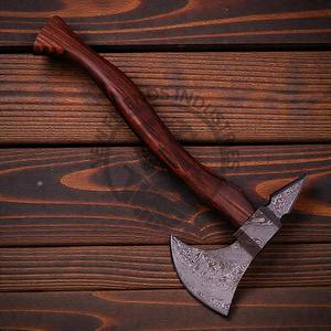 Hache à pointe en acier Damas faite à la main, hache Tomahawk forgée de haute qualité avec manche en bois de rose et étui en cuir, qualité personnalisée DIY - Product Image 3