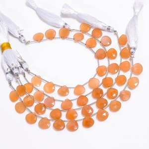 Perles de pierres précieuses en pierre de lune de pêche naturelle, forme de cœur facetté, briolette, pour la fabrication de bijoux, brins, cordes, 8 mm, pierres en vrac - Product Image 3