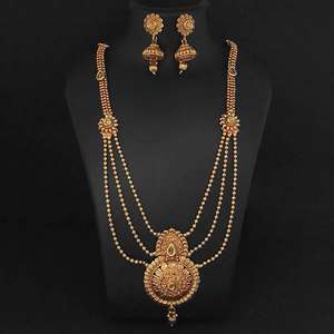 Kriaa Brown <b>Kundan</b> Necklace Set 1109852A Gold-Plated Fine <b>Jewelry</b> - Product Image 1