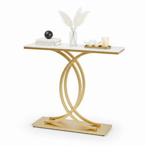 Contemporary Mirrored <b>Console</b> <b>Table</b> with Stone Top and Iron Frame <b>for</b> <b>Entry</b> Villa Living Room - Product Image 1