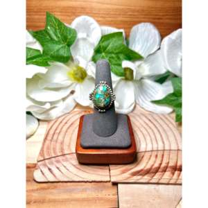 Handmade Boho Gemstone <b>Ring</b> Navajo Created Red Skin Turquoise & Sterling <b>Silver</b> <b>Emerald</b> Cut Diamond Shape Size 7.5 Everyday Wear - Product Image 1