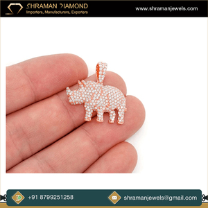 Joyería Hip Hop para Hombre, Diseño Personalizado de Animales, Oro Sólido de 10K, Rinoceronte con Diamantes de Laboratorio, Colgante de Moda - Product Image 4