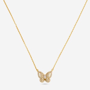 Collier en argent 92,5 plaqué or 18 carats, forme papillon, or blanc, or jaune, style religieux, avec perle et moissanite - Product Image 1