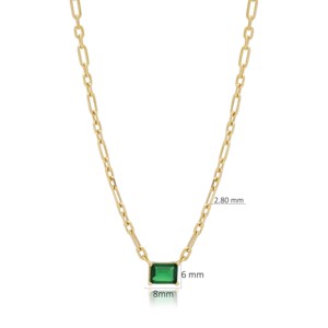 Collier ras-de-cou en argent sterling 925 fait main en Turquie, design minimaliste avec pierre émeraude de forme carrée - Cadeau - Product Image 3