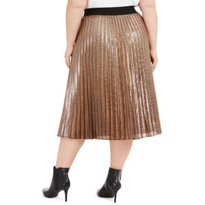 Gonna Midi Plissettata Marrone Alfani da Donna Taglie Forti, Taglia 1X, in Chiffon con Design Metallizzato - Product Image 2