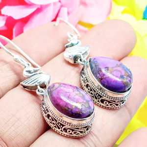 Pendientes de aro de lágrima minimalista de Plata de Ley 925 hechos a mano con piedras preciosas de turquesa púrpura Natural regalo para ella - Product Image 2