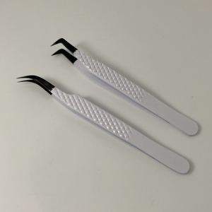Ensemble de pincettes blanches et noires en acier inoxydable, applicateur d'extension incliné, applicateur de cils, vente complète personnalisée e - Product Image 4