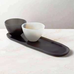 Bol et plat de service décoratifs en résine écologique, poli, gris et blanc, fabriqués à la main, compatibles lave-vaisselle, pour les fêtes, fabriqués en Inde - Product Image 6