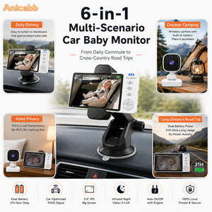 Moniteur bébé pour voiture <span class=keywords><strong>avec</strong></span> écran HD 5 pouces, signal numérique stable, caméra arrière rotative à 360°, batterie résistante aux hautes températures - Product Image 2