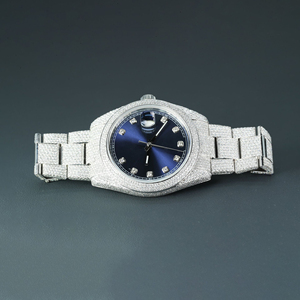 นาฬิกาข้อมือสแตนเลสสตีลหรูหราคุณภาพสูงหน้าปัดสีฟ้า VVS เพชรแสดงวันที่ควอตซ์สไตล์ธุรกิจ20มม. - Product Image 1