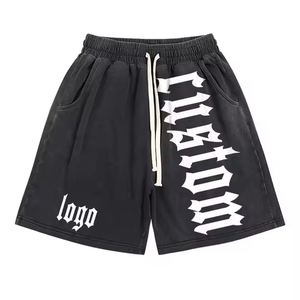 Nouveauté du meilleur fabricant Short délavé à l'acide vintage Logo brodé OEM personnalisé polaire éponge française sueur bord brut solide - Product Image 4