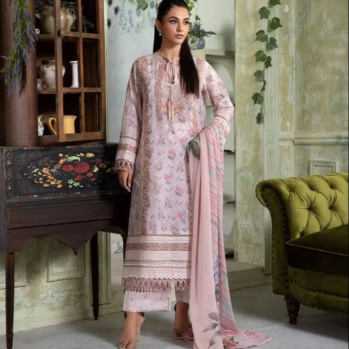knee length dresses for ladies Designer Swiss Lawn Printed Dress for Women – GoodLuck Collections main image 1