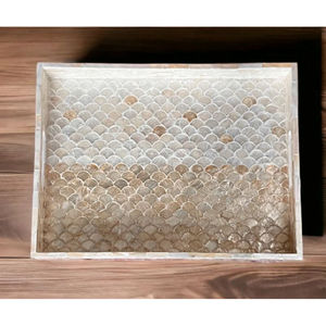 Lot de 2 plateaux de service modernes rectangulaires de qualité supérieure plateau de service en nacre pleine coquille plateau de table basse - Product Image 6