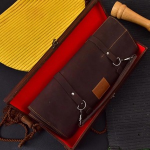 Couteau de cuisine en acier damas fait à la main ensemble de haute qualité 5 pièces couteau de Chef sac à rouleau en cuir pur poignées en bois lavable au lave-vaisselle tranchant - Product Image 4