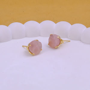 <b>Rose</b> <b>Quartz</b> October Birthstone Raw Gemstone Stud <b>Earrings</b> Stainless Steel Gold Plated Claw Setting Trendy Wholesale Handmade - Product Image 5