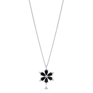 Fleur Design Noir Zircon Pierre Charme Collier Pendentif Turc À La Main 925 Bijoux En Argent Sterling - Product Image 5