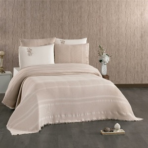 Juego de 7 Piezas Guzide Amara Cappuccino, Juego de Pijamas Personalizado, Clásico y Lujoso para el Hogar, 100% Chenilla Orgánica Tejida a Rayas, Lavable - Product Image 1