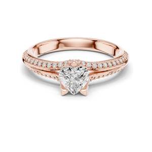 แหวนเพชรทรงหัวใจ 0.84 กะรัต สำหรับงานหมั้น ความใส VVS-VS สี EF ทอง 18KT, 14KT, 10KT และเงิน 925 สีโรสโกลด์, สีเหลือง, สีขาว - Product Image 3