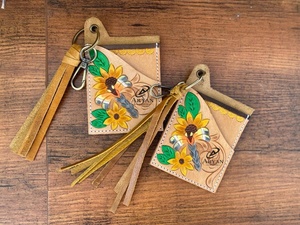 เคสใส่บัตรหนัง ATM ลายดอกไม้แท้มีสไตล์ทันสมัยเคสใส่บัตรมีพู่ห้อยแฟชั่นตะวันตกขนาดเล็กน่ารักมาใหม่พร้อมพวงกุญแจ - Product Image 2