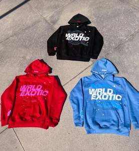 Streetwear Cropped Hoodie Men Custom Logo Cotton <b>French</b> Terry Fleece Raw Hem Puff Printing Hoodie - Product Image 4