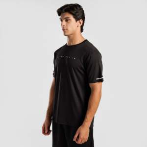 T-shirt en tricot noir uni Move Max 300 grammes, impression sérigraphique personnalisée et étiquette personnalisée - Product Image 3