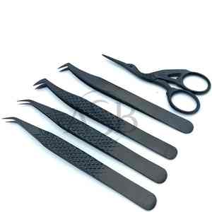 Pince à cils professionnelle en acier inoxydable noir mat de haute qualité Extension de cils pince à épiler Volume pointu - Product Image 5