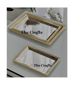 Plateau de service en acier inoxydable martelé avec support en bois et vadrouille Plateau de service pour la maison et l'hôtellerie à vendre - Product Image 5