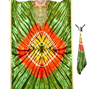 Caftán Vintage Personalizado Ecológico de Rayón y Algodón, Corte Holgado, Largo hasta el Suelo, Pintado a Mano con Bordado Natural en la Cintura - Product Image 1