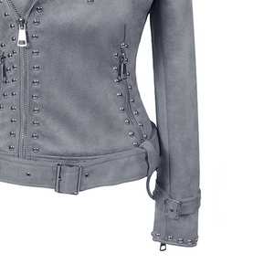 แจ็กเก็ตหนังสำหรับผู้ชายทรงสลิมฟิตเสื้อแจ็กเก็ตหนังสำหรับผู้หญิงปรับแต่งโลโก้ได้ตามต้องการ - Product Image 6