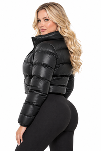 <b>Black</b> Plus Size <b>Women</b> Waterproof Puffer Jacket Stand Collar Zip up Quilted Cotton Filled <b>Winter</b> <b>Coat</b> Casual Outerwear - Product Image 4