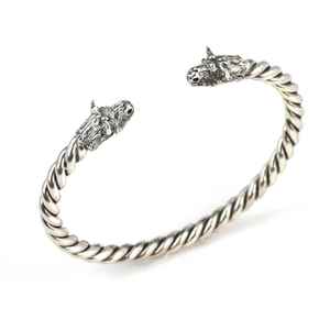 Unisex <b>Sterling</b> <b>Silver</b> Bull's Head Twist <b>Cuff</b> <b>Bracelet</b> Fashion 20.26g 5.8cm Diameter - Product Image 1