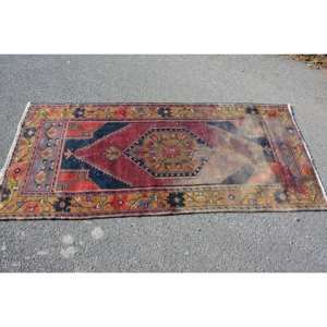 พรมตุรกีโบราณสีแดงสีเหลืองคลาสสิก3.1 x 6.6ft การออกแบบพื้นที่ขนาดใหญ่สำหรับห้องโถงห้องนอนยางขนสัตว์สำหรับห้องข้างเตียง - Product Image 4