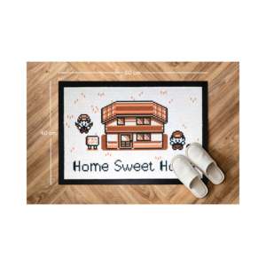 Tapis de porte moderne en tissu avec motif pixel art Pokémon, design 'Home Sweet Home' pour usage domestique - Product Image 1