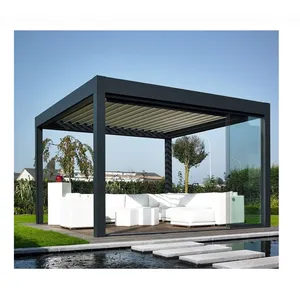 Atap Pargola Louvered tahan air pintar bermotor Pergola bigolimatic Pergola dengan tirai ritsleting