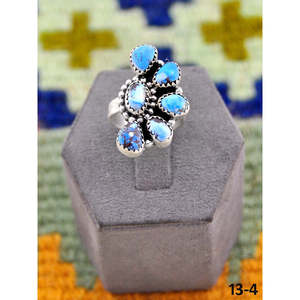 Bague ajustable en argent sterling plaqué or rose et turquoise, sertie clos, faite à la main, style Southwest Golden Hills, taille unique, cadeau - Product Image 1