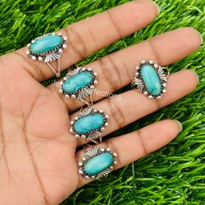 Wholesale 925 Sterling Silver Plated Natural Tibetan <b>Turquoise</b> <b>Rings</b> Handmade Fine Steel Jewelry Bulk Latest Trending Fashion - Product Image 4