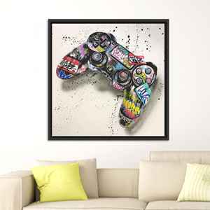 Decoración Urbana para Cuartos de Videojuegos: Lienzo con Diseño de Control de Videojuegos con Graffiti, Lienzo con Marco Negro - Product Image 1