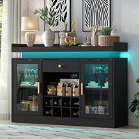 Meuble de bar à café noir moderne avec éclairage LED et porte-bouteilles, buffet avec étagères réglables pour salle à manger