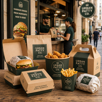 PACK Emballages jetables en carton pour Drive-Thru et à emporter : Boîte à hamburger, Boîte à burger, Emballage pour restauration rapide, Boîte à poulet, Boîte à frites, Boîte à gable