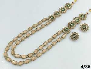 LATEST ANTIQUE TRADITIONAL and FASHIONABLE GOLD PLATED UNCUT AD FANCY <b>LONG</b> NECKLACE <b>EARRING</b> SET & JEWELLERY SET for WOMEN - Product Image 2