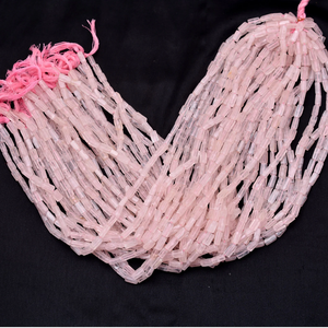 Perles en quartz rose AAA+ 4x8mm en forme de tube cubique, quartz rose naturel doux, pierres semi-précieuses, perles lisses en forme de briques pour la fabrication de bijoux - Product Image 2