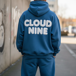 Conjunto de Sudadera con Capucha para Hombre, Estilo Deportivo, Azul Sólido, Lavado Ácido, Transpirable, Ecológico, de Algodón, Talla Grande, con Logotipo Personalizado, Servicio OEM, Nueva Tendencia - Product Image 4