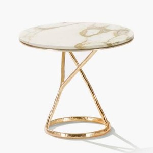 Stylish Modern Circle-Shaped <b>Coffee</b> <b>Table</b> with <b>White</b> Gold Marble Top and Metal Frame for Living Room Furniture - Product Image 2
