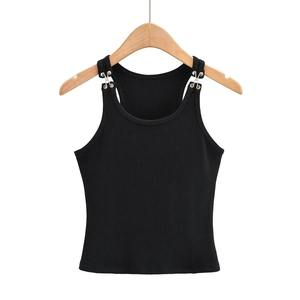 American Style Fashion Sexy Short Sleeve <b>Vest</b> <b>Women's</b> Summer Elastic Slimming Solid Color Hook Buckle <b>Vest</b> <b>Top</b> Trendy - Product Image 3