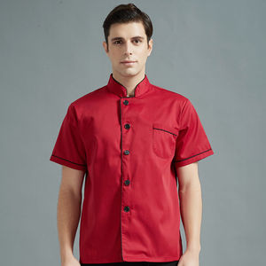 เสื้อเชฟแขนสั้นสีขาวสำหรับร้านอาหาร ชุดยูนิฟอร์มบาร์ครัว แบบยูนิเซ็กซ์ รับสกรีนโลโก้ตามสั่ง - Product Image 5