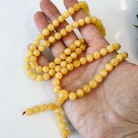 Collier Mala Bouddhiste en Ambre Jaune de la Baltique, Perles Naturelles de 8 mm, Fait Main, Certifié par un tiers, Cadeau